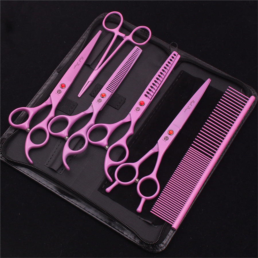 KFX-1874365 Straight Pet Grooming Scissors and Thinning Set with Curved Comb for Dogs and Cats