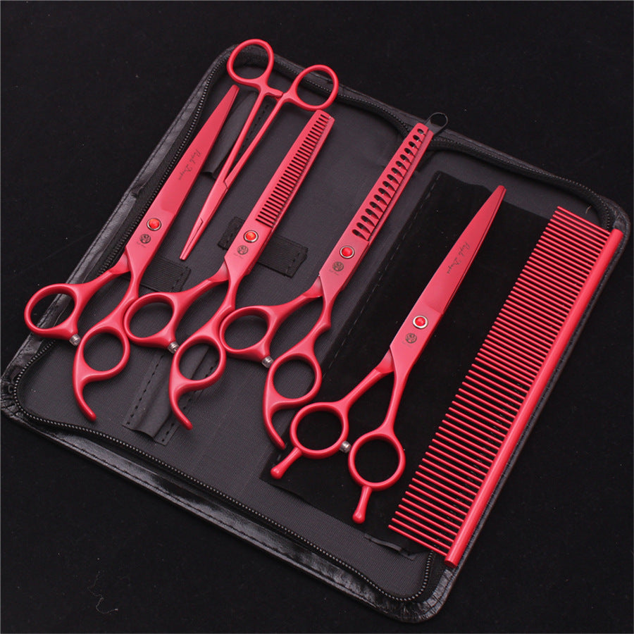 KFX-1874365 Straight Pet Grooming Scissors and Thinning Set with Curved Comb for Dogs and Cats