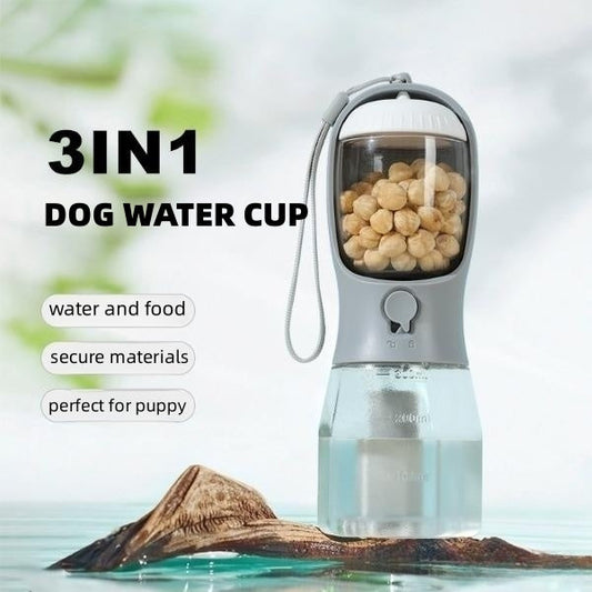 KFX-1874621 3-in-1 Portable Pet Water Cup with Food Storage and Waste Bag Compartment