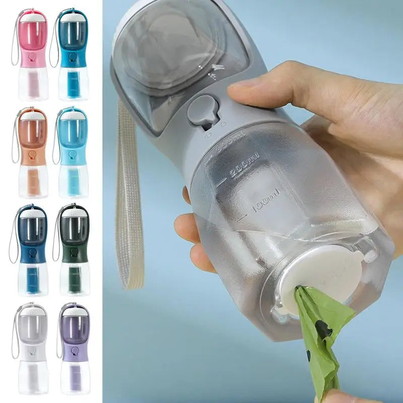 KFX-1874621 3-in-1 Portable Pet Water Cup with Food Storage and Waste Bag Compartment