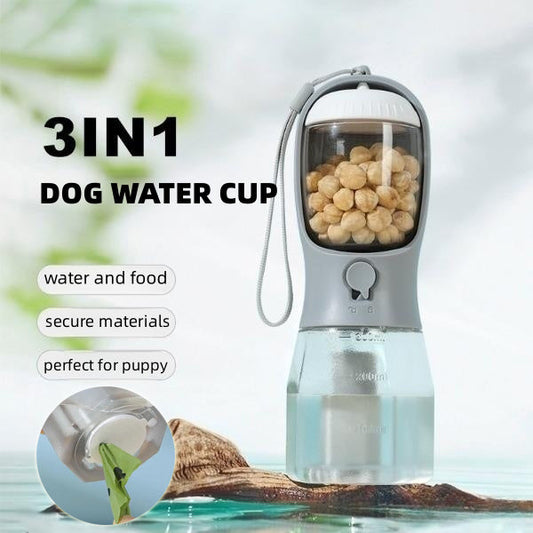 KFX-1874621 3-in-1 Portable Pet Water Cup with Food Storage and Waste Bag Compartment
