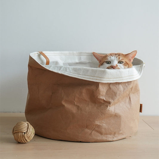 KFX-1875005 Washable Kraft Paper Round Pet Nest with Adjustable Height 40cm Diameter, Suitable for Large Pets