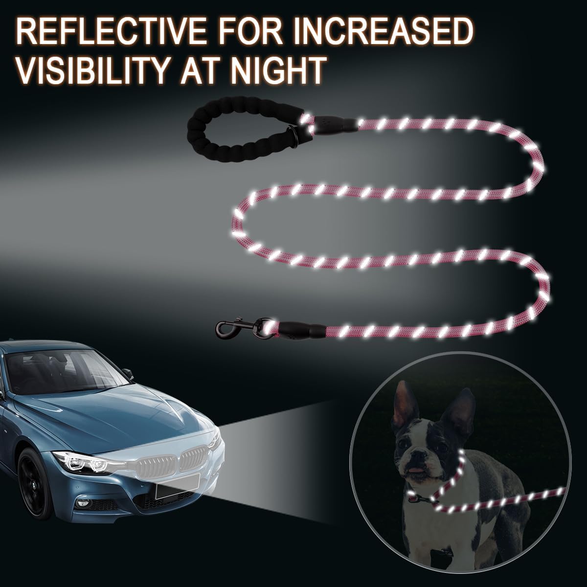 KFX-1876029 Heavy Duty 5 FT Dog Leash for Large Dogs with Padded Handle and Reflective Safety Features