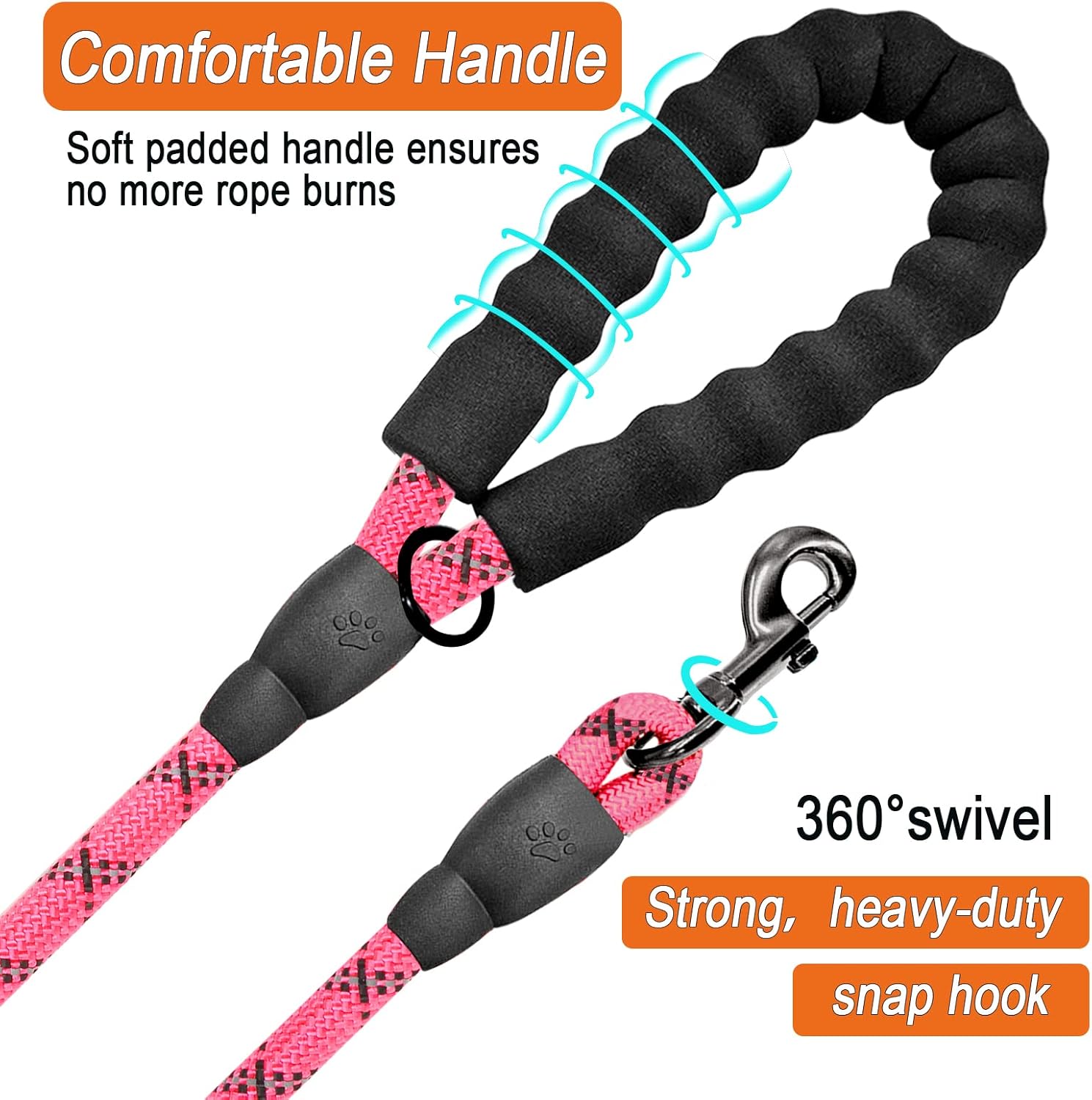 KFX-1876029 Heavy Duty 5 FT Dog Leash for Large Dogs with Padded Handle and Reflective Safety Features