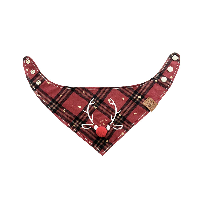 KFX-1876157 Christmas Deer Scarf for Pets - Triangular Towel in Red or Green Nose, Sizes XS to L for Cats and Dogs