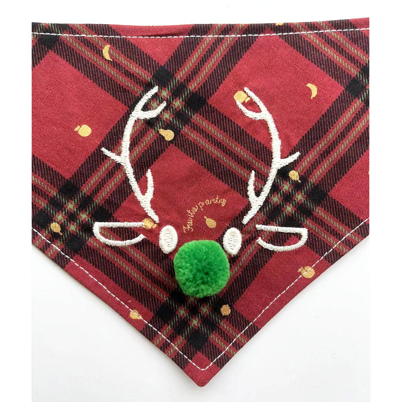 KFX-1876157 Christmas Deer Scarf for Pets - Triangular Towel in Red or Green Nose, Sizes XS to L for Cats and Dogs