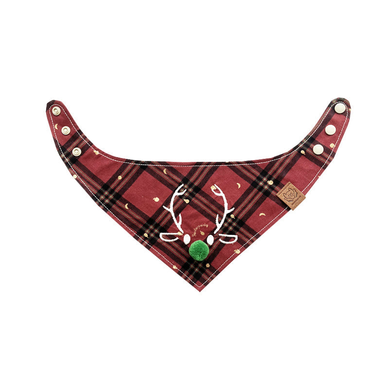 KFX-1876157 Christmas Deer Scarf for Pets - Triangular Towel in Red or Green Nose, Sizes XS to L for Cats and Dogs