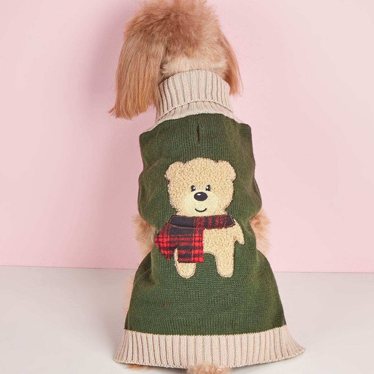 KFX-1876541 Autumn and Winter Army Green Cartoon Dog Sweater for All Sizes