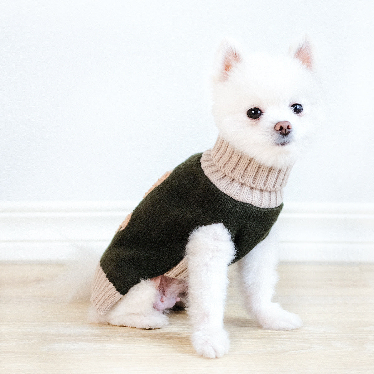KFX-1876541 Autumn and Winter Army Green Cartoon Dog Sweater for All Sizes