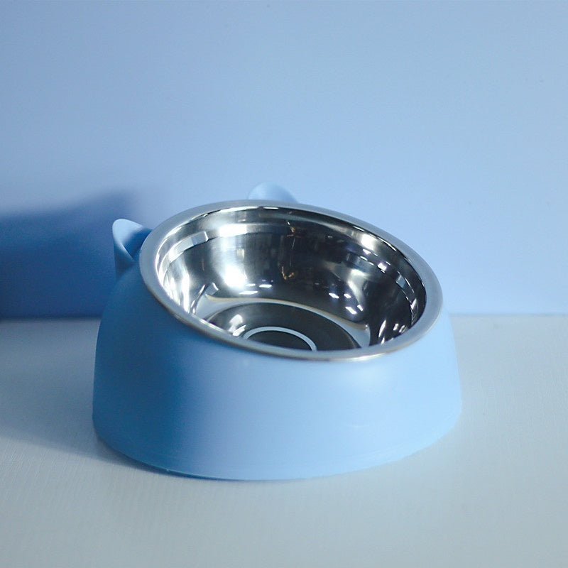 KFX-1878717 Stainless Steel Double Dog Bowl with Oblique Mouth for Enhanced Feeding Comfort