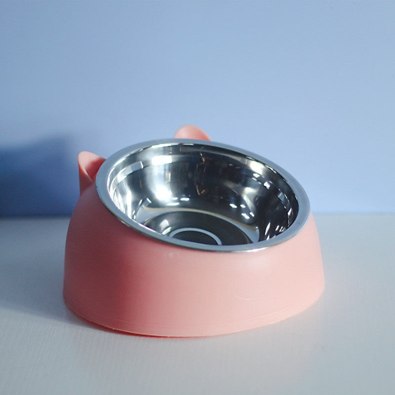 KFX-1878717 Stainless Steel Double Dog Bowl with Oblique Mouth for Enhanced Feeding Comfort