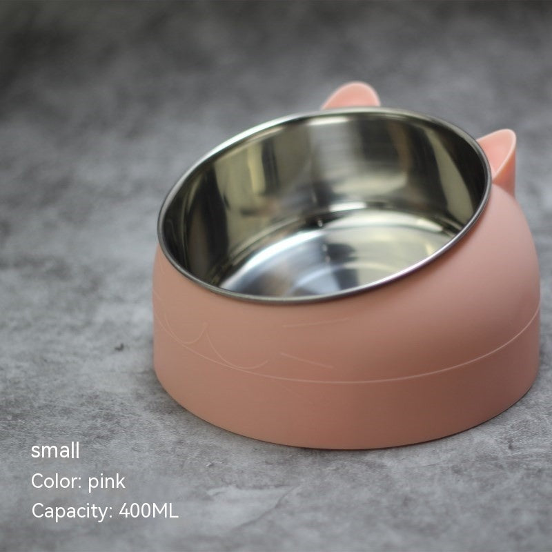 KFX-1878717 Stainless Steel Double Dog Bowl with Oblique Mouth for Enhanced Feeding Comfort