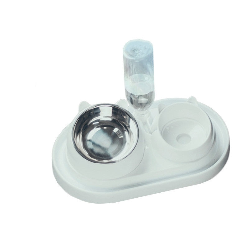 KFX-1878717 Stainless Steel Double Dog Bowl with Oblique Mouth for Enhanced Feeding Comfort