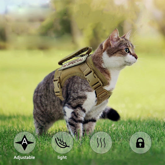 KFX-1884093 Tactical Cat Harness Vest with Leash - Adjustable, Durable Polyester in Multiple Colors