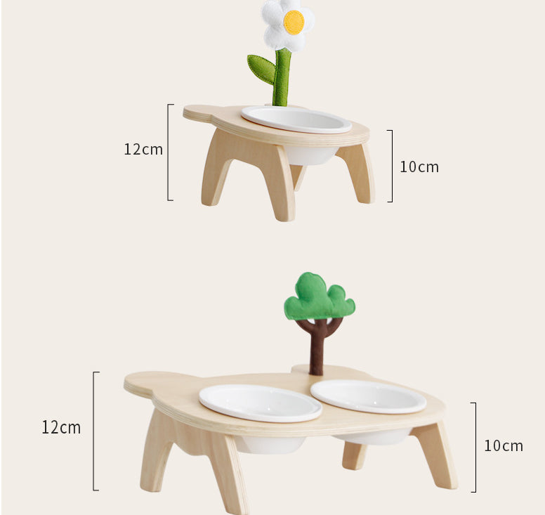 KFX-1884477 Oblique Mouth Wooden Cat Food Bowl Holder with Elevated Design