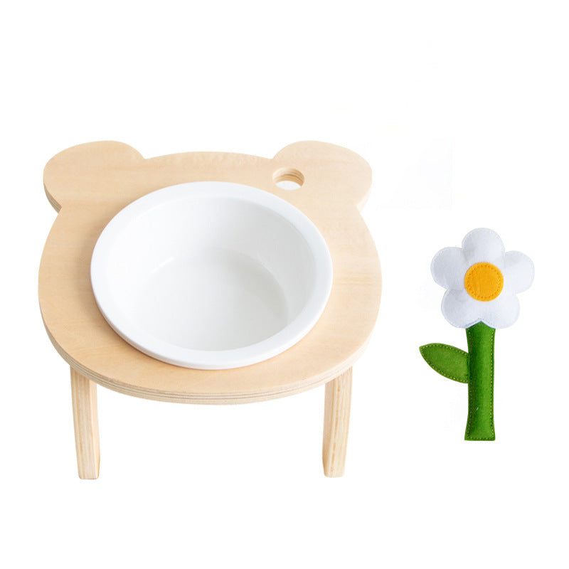 KFX-1884477 Oblique Mouth Wooden Cat Food Bowl Holder with Elevated Design
