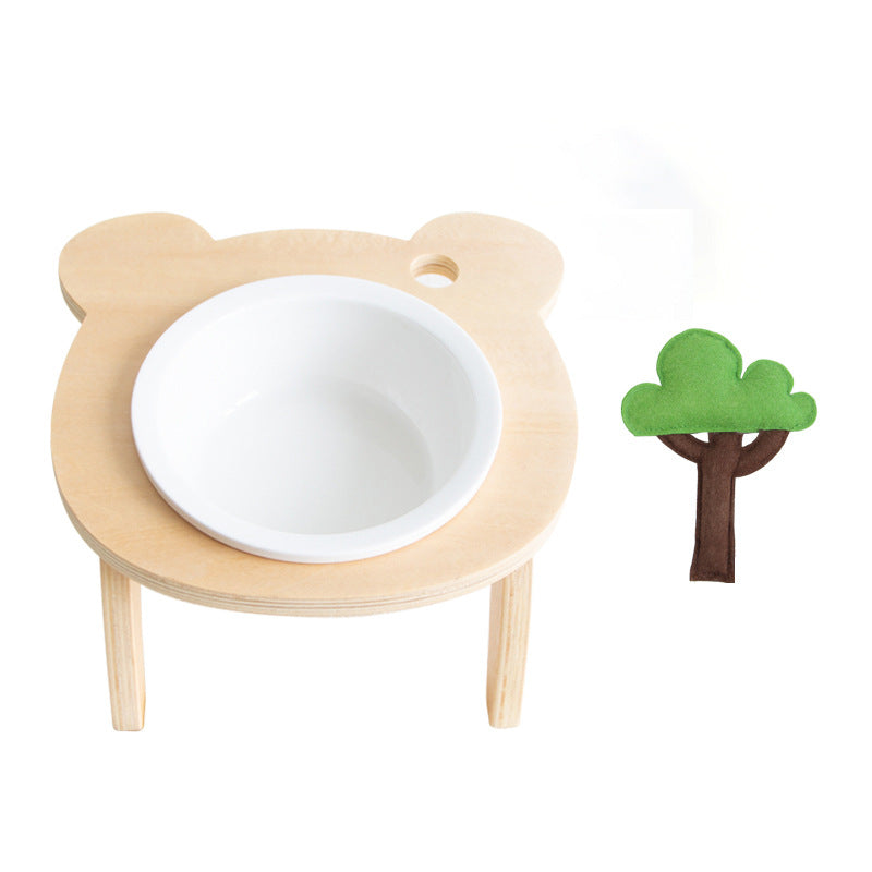 KFX-1884477 Oblique Mouth Wooden Cat Food Bowl Holder with Elevated Design