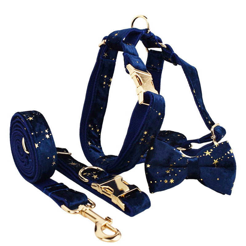 KFX-1885757 Soft Velvet Fabric Dog Collar with Leash, Bow, Flower, Vest, and Poop Bag - Adjustable Sizes XS to XL