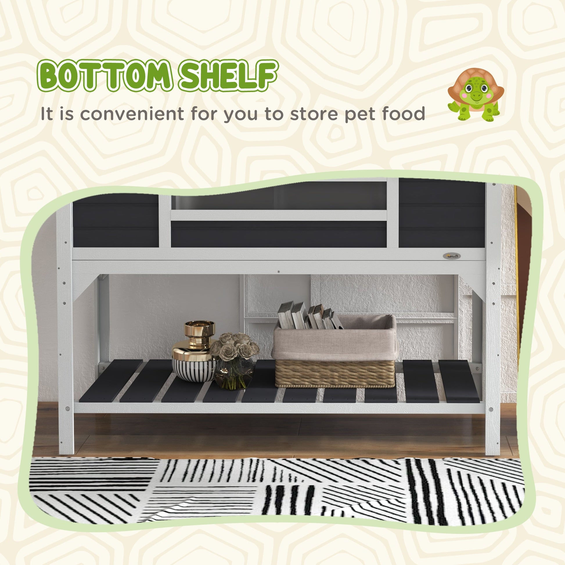 KFX-1887933 Gray Wooden Tortoise Enclosure with Adjustable Lamp Holder, Dual Hide Boxes, and Storage Shelf