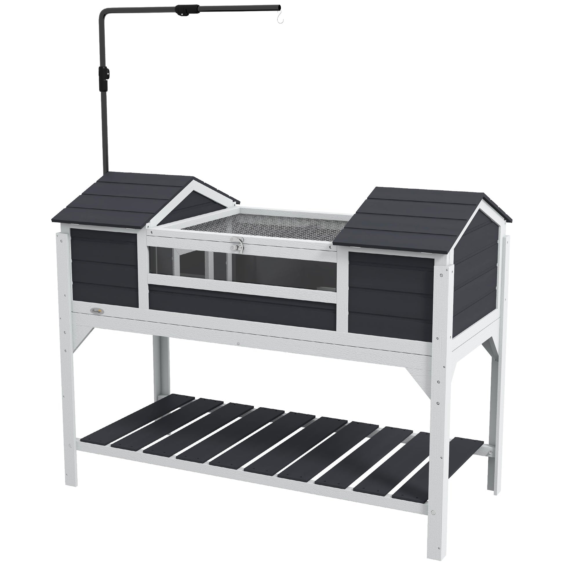 KFX-1887933 Gray Wooden Tortoise Enclosure with Adjustable Lamp Holder, Dual Hide Boxes, and Storage Shelf