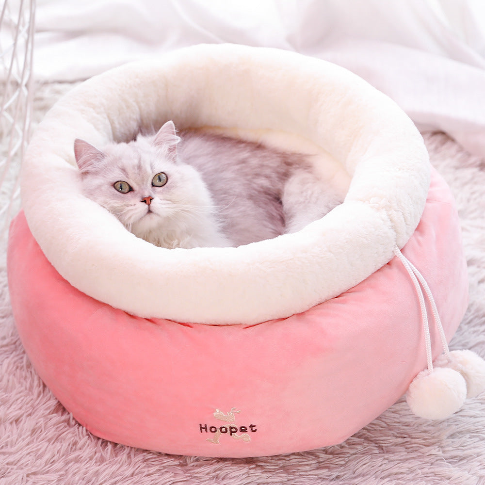 KFX-1888317 Winter Cat Litter Nest - Soft Cloth Design, Available in Pink Ice Cream, Rabbit, and Money Bag Styles