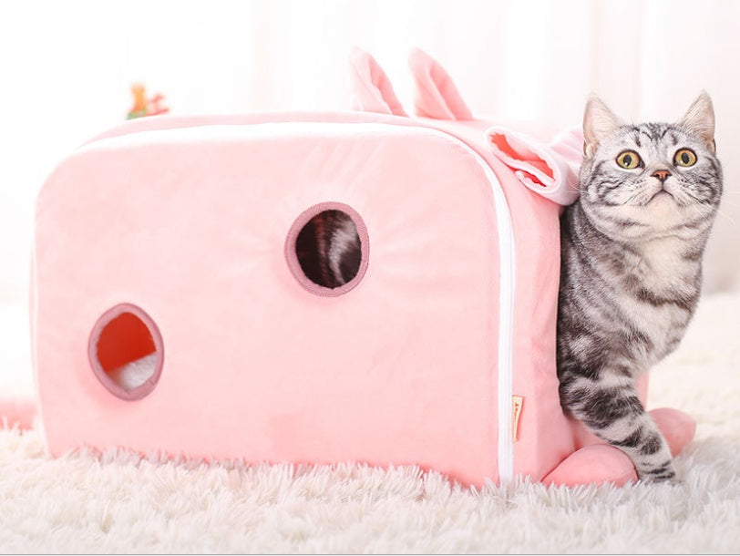 KFX-1888317 Winter Cat Litter Nest - Soft Cloth Design, Available in Pink Ice Cream, Rabbit, and Money Bag Styles