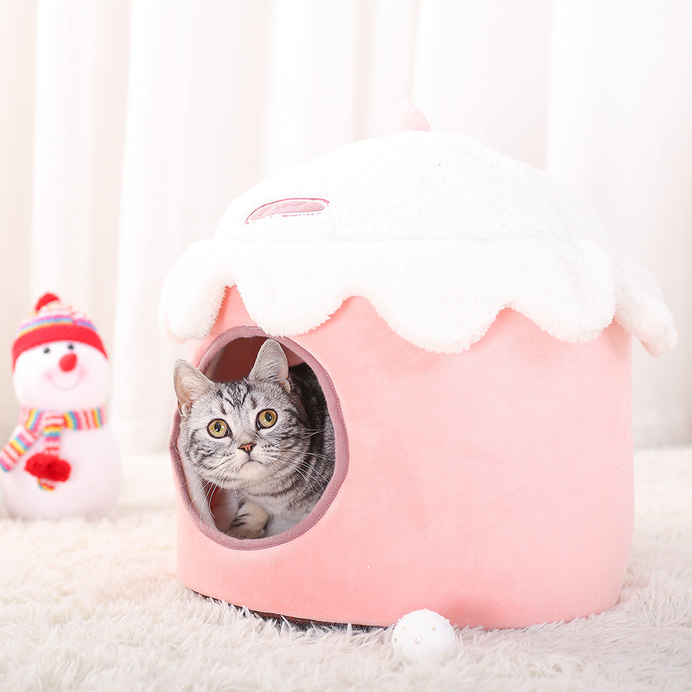 KFX-1888317 Winter Cat Litter Nest - Soft Cloth Design, Available in Pink Ice Cream, Rabbit, and Money Bag Styles
