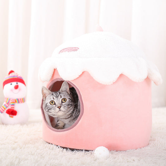 KFX-1888317 Winter Cat Litter Nest - Soft Cloth Design, Available in Pink Ice Cream, Rabbit, and Money Bag Styles