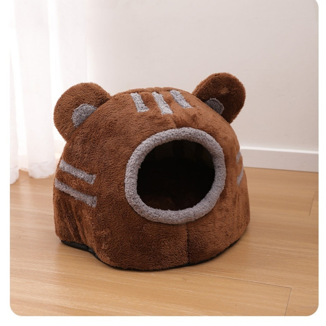 KFX-1890109 Cozy Semi-Closed Bear Head Cat Nest with Detachable Design for Autumn and Winter