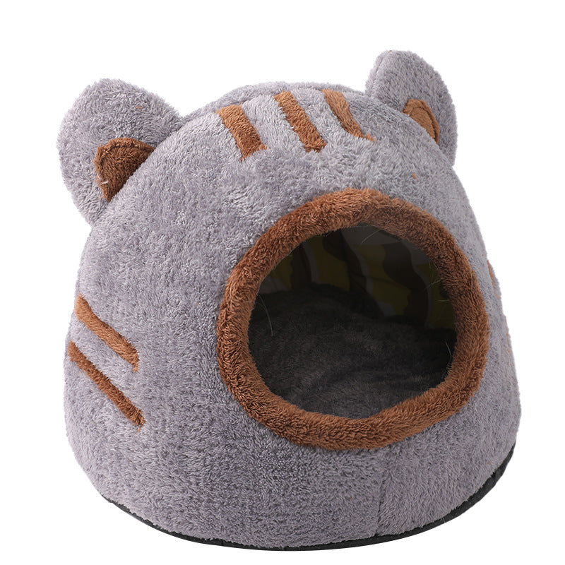 KFX-1890109 Cozy Semi-Closed Bear Head Cat Nest with Detachable Design for Autumn and Winter