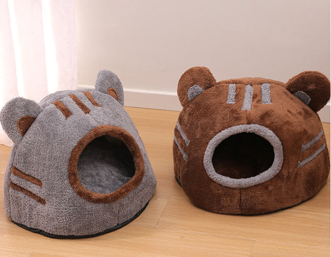 KFX-1890109 Cozy Semi-Closed Bear Head Cat Nest with Detachable Design for Autumn and Winter