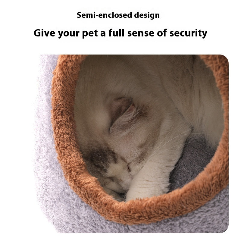 KFX-1890109 Cozy Semi-Closed Bear Head Cat Nest with Detachable Design for Autumn and Winter
