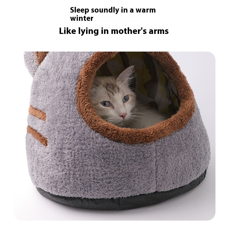 KFX-1890109 Cozy Semi-Closed Bear Head Cat Nest with Detachable Design for Autumn and Winter