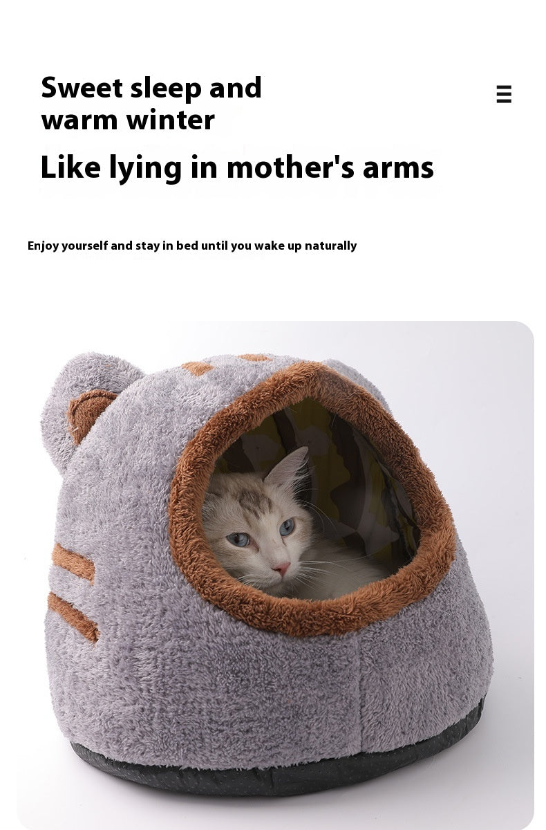 KFX-1890109 Cozy Semi-Closed Bear Head Cat Nest with Detachable Design for Autumn and Winter