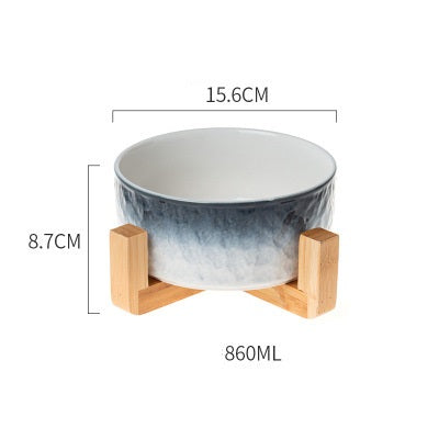 KFX-1890237 Ceramic Anti-Overturning Pet Bowl in Gradient Stone Colors with Optional Wood Rack