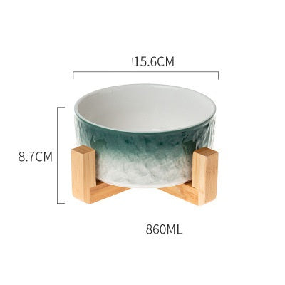 KFX-1890237 Ceramic Anti-Overturning Pet Bowl in Gradient Stone Colors with Optional Wood Rack