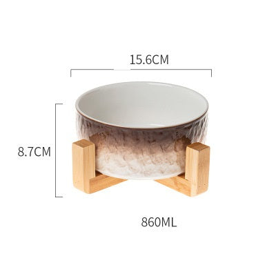 KFX-1890237 Ceramic Anti-Overturning Pet Bowl in Gradient Stone Colors with Optional Wood Rack