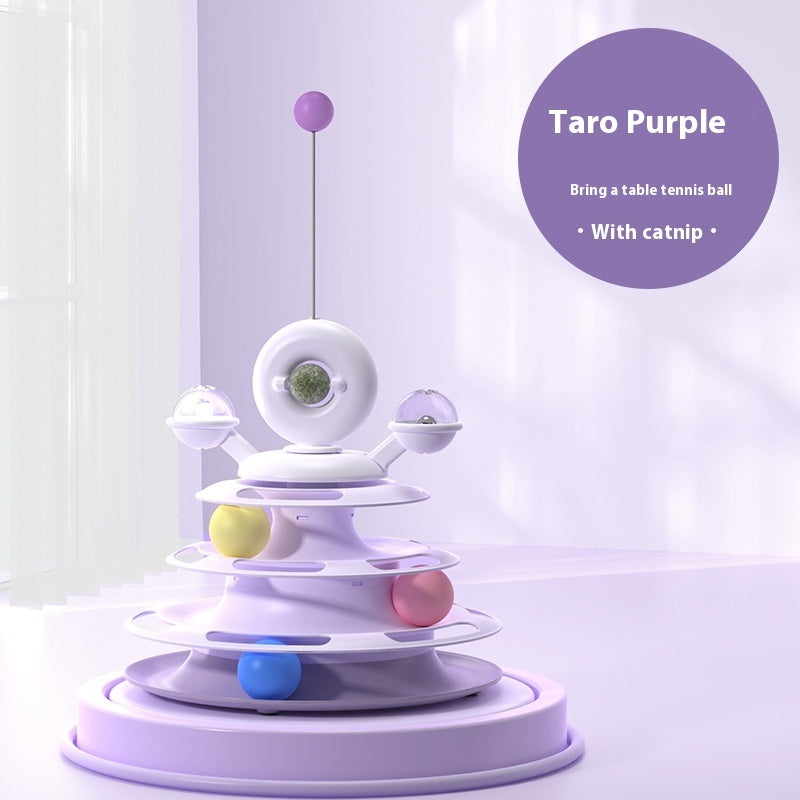 KFX-1890877 Multi-Layer Interactive Cat Toy Tower with Rolling Balls - Durable Training Puzzle for Pets