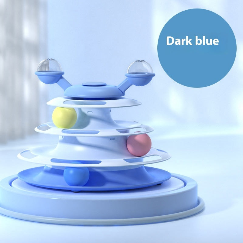 KFX-1890877 Multi-Layer Interactive Cat Toy Tower with Rolling Balls - Durable Training Puzzle for Pets