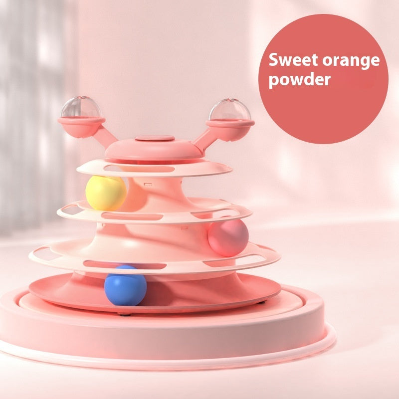 KFX-1890877 Multi-Layer Interactive Cat Toy Tower with Rolling Balls - Durable Training Puzzle for Pets