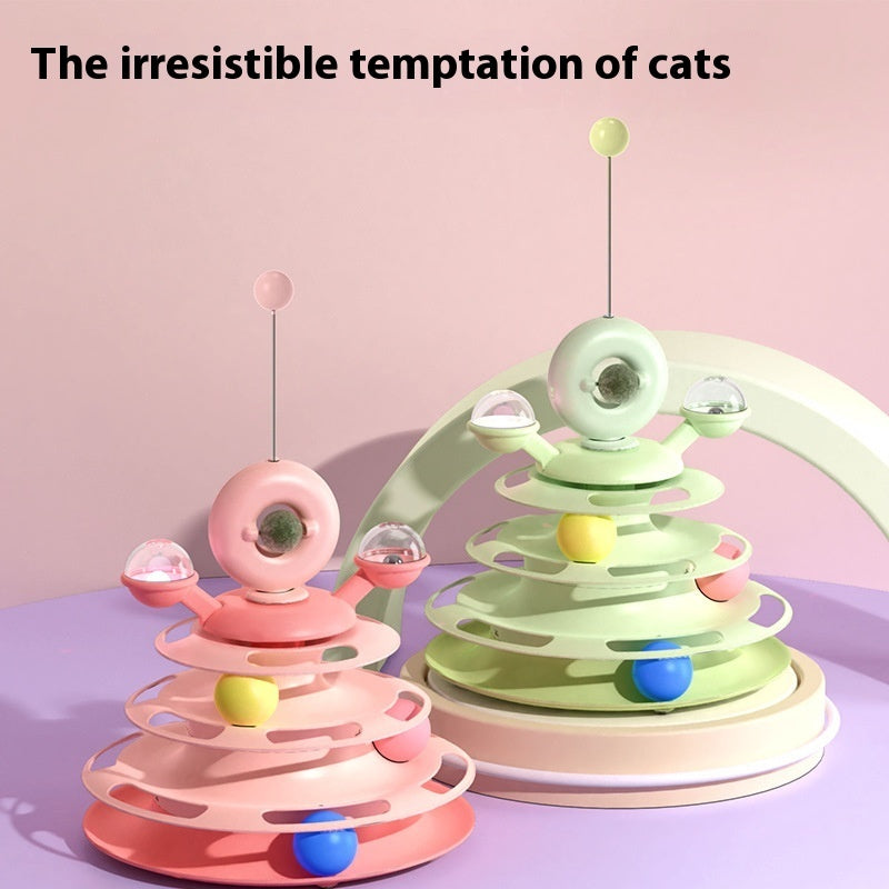 KFX-1890877 Multi-Layer Interactive Cat Toy Tower with Rolling Balls - Durable Training Puzzle for Pets