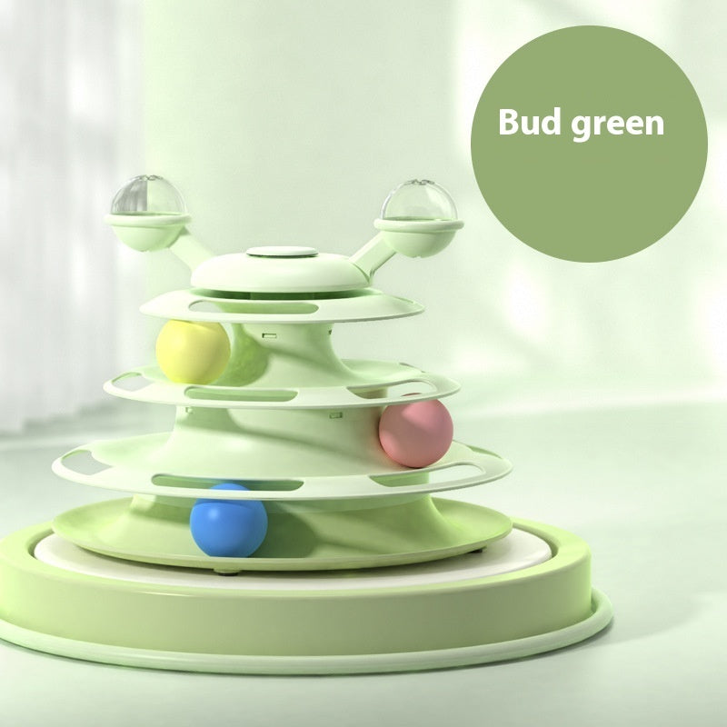 KFX-1890877 Multi-Layer Interactive Cat Toy Tower with Rolling Balls - Durable Training Puzzle for Pets