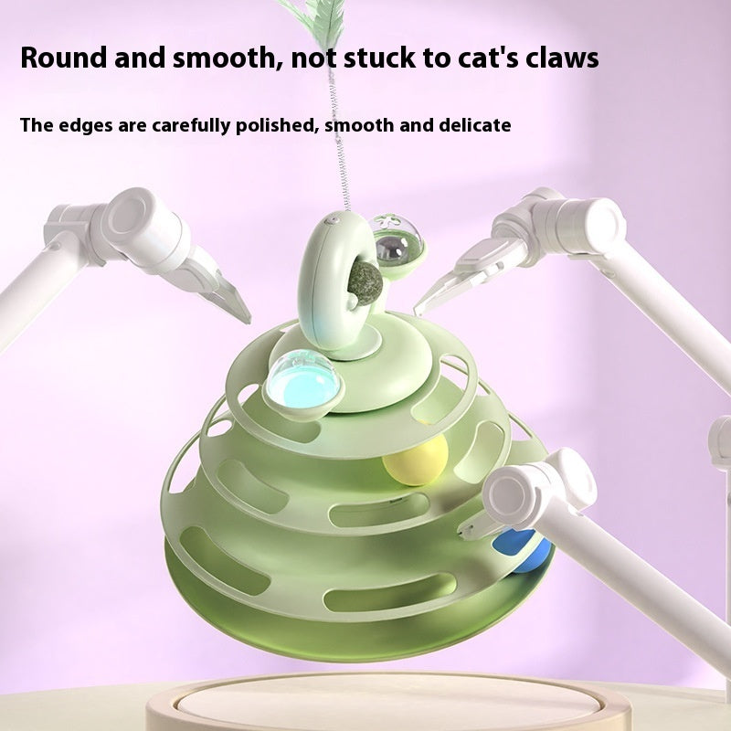 KFX-1890877 Multi-Layer Interactive Cat Toy Tower with Rolling Balls - Durable Training Puzzle for Pets