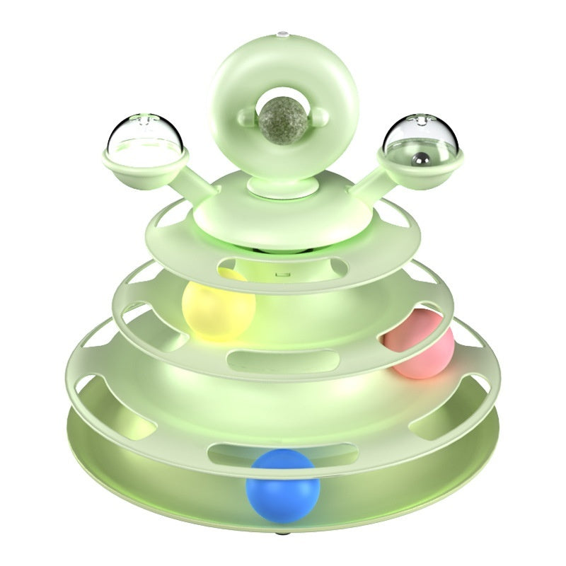 KFX-1890877 Multi-Layer Interactive Cat Toy Tower with Rolling Balls - Durable Training Puzzle for Pets