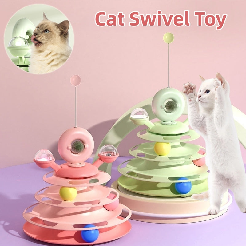 KFX-1890877 Multi-Layer Interactive Cat Toy Tower with Rolling Balls - Durable Training Puzzle for Pets