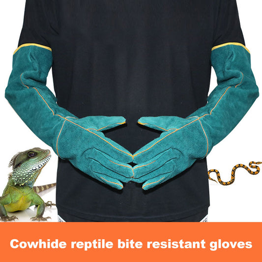 KFX-1891517 Ultra Long Leather Protective Gloves for Handling Pets and Reptiles, Durable Anti-Bite Design