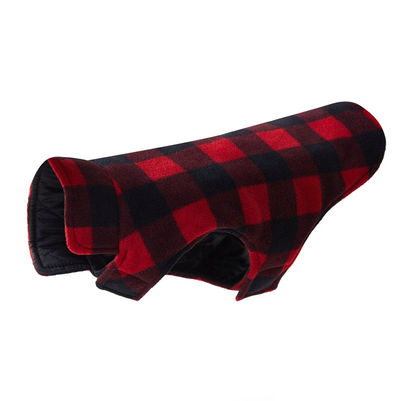 KFX-1892413 Pet Thick Checks Double-sided Polar Fleece Vest in Black and Red Plaid for Small to Large Pets