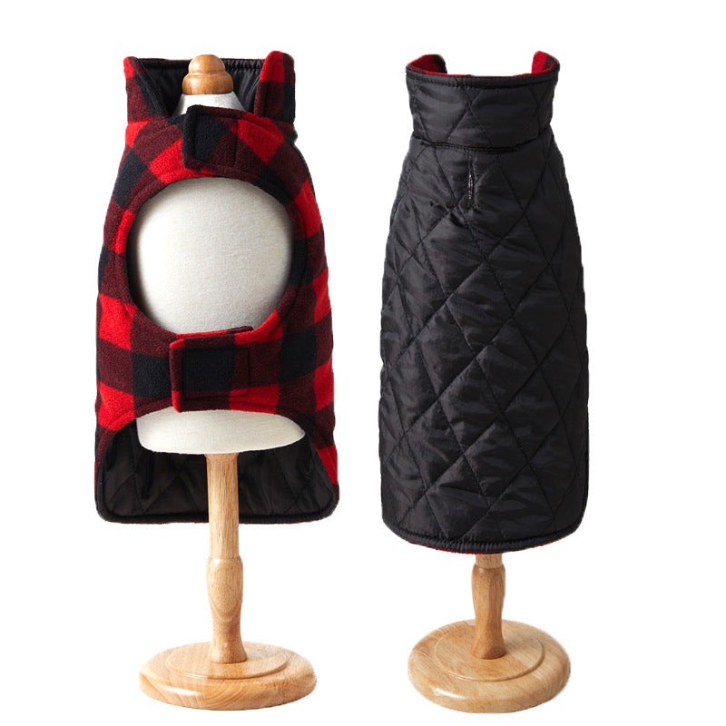 KFX-1892413 Pet Thick Checks Double-sided Polar Fleece Vest in Black and Red Plaid for Small to Large Pets