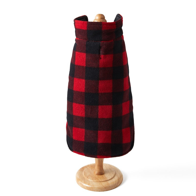 KFX-1892413 Pet Thick Checks Double-sided Polar Fleece Vest in Black and Red Plaid for Small to Large Pets