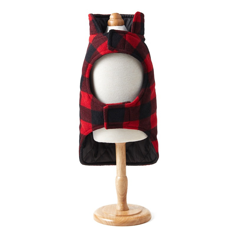KFX-1892413 Pet Thick Checks Double-sided Polar Fleece Vest in Black and Red Plaid for Small to Large Pets